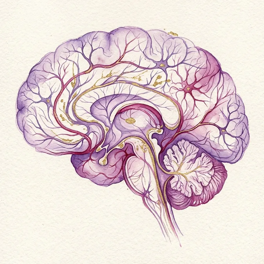 Watercolor illustration representing cerebral brain aneurysm